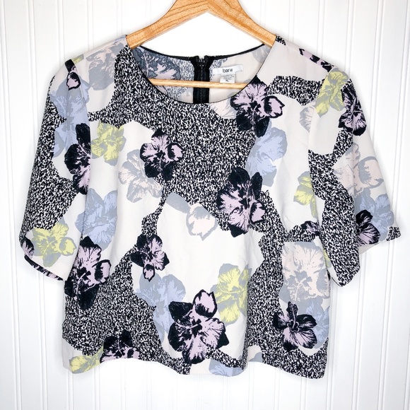 Bar III Tops - Bar III Floral Mixed Print Crop Short Sleeve Top